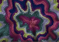 a close up of a colorful crocheted blanket